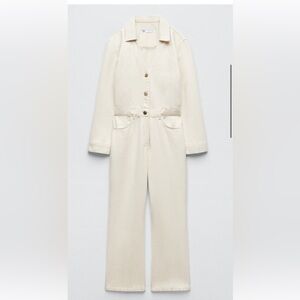 New Zara Jumpsuit Romper Pants size S Small Cream Buttons Off White